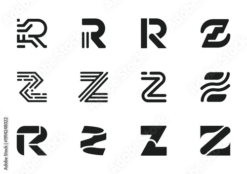 Collection of stylized vector designs featuring bold typographic logos