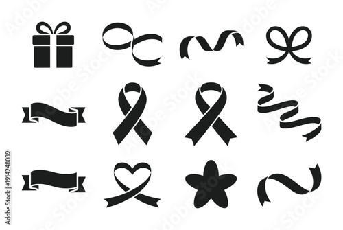 Collection of vector icons featuring ribbons bows and gift symbols