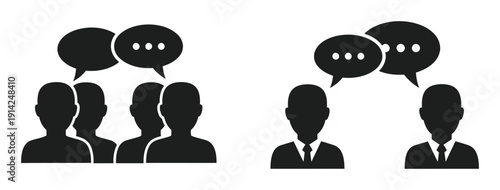 Business People Silhouettes with Speech Bubbles Vector Illustration