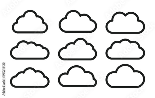 Nine identical vector cloud icons arranged in a neat three-by-three grid layout