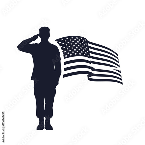 Silhouette of a soldier saluting the American flag