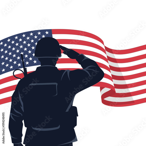 Patriotic Soldier Saluting American Flag - Symbol of Freedom and Service