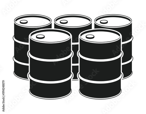 Black and white vector illustration of stacked oil barrels