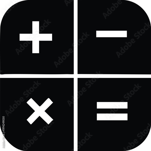 Black calculator buttons with plus minus multiply and equals symbols white