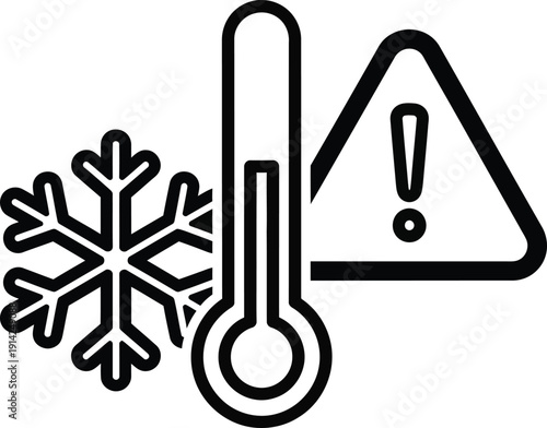 Snowflake thermometer and warning sign icons black and white vector