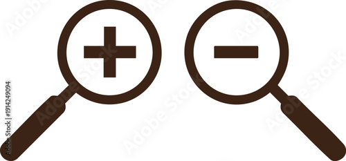 Brown zoom in and zoom out magnifying glass on a white background