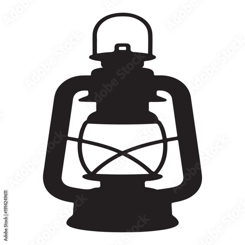 Old kerosene lantern icon, antique lighting symbol, silhouette for rustic or vintage design element
