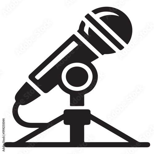 Vintage microphone icon for audio recording or podcasting, silhouette on transparent background for graphic design