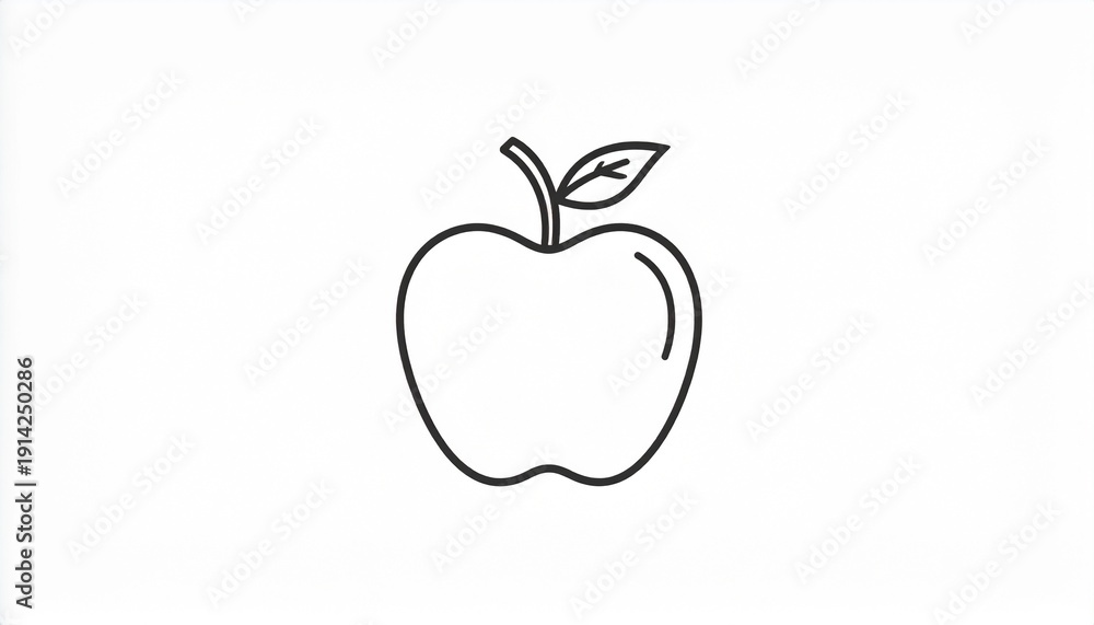 Fototapeta premium Minimalist black and white apple illustration vector healthy fruit icon design