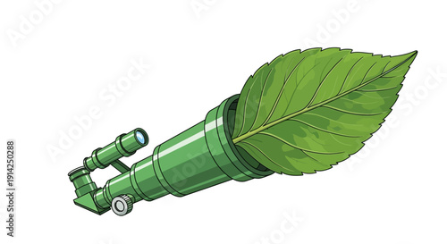 Vector illustration of a green robotic arm holding a leaf isolated on transparent background