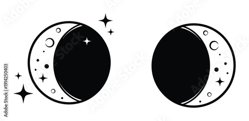 Crescent Moon Phases Celestial Stars Vector Illustration