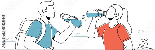 Two cartoon characters toasting with drinks isolated on transparent background