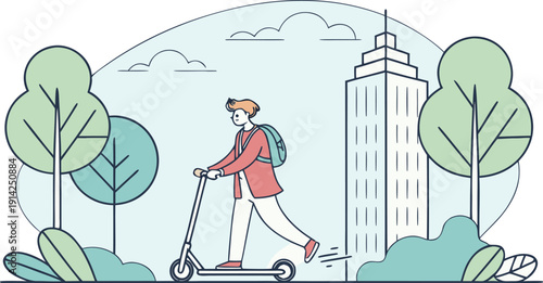 Riding into the city with style and ease, this young professional embodies the modern urban lifestyle, combining convenience, mobility, and a touch of adventure