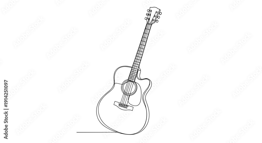 Fototapeta premium Outline drawing of an acoustic guitar leaning sideways 