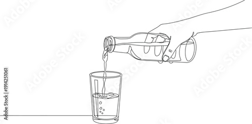 A sketch of a hand pouring water from a teapot into a glass isolated on transparent background