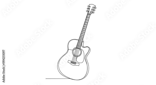 Outline drawing of an acoustic guitar leaning sideways  