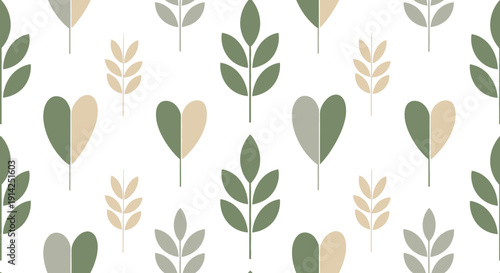 Vector illustration of various green and beige leaves on white background