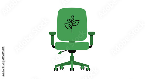 Green office chair with leaf design isolated on transparent background