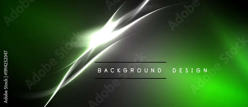 Abstract green background features bright white lines, creating dynamic light effects. Modern design suitable for digital projects.