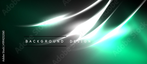Abstract background features flowing lines, vibrant green hues, dark shadows. Modern design element, sleek presentation.