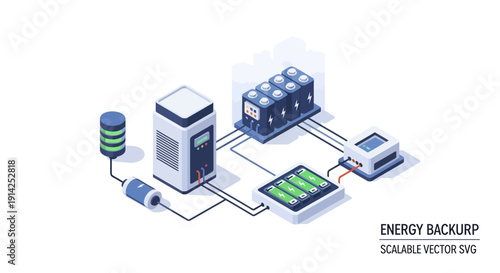 Energy backup system with battery storage and power supply.
