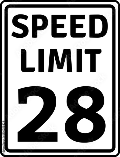 Speed limit 28 mph traffic sign, Speed limit 28 miles per hour road sign
