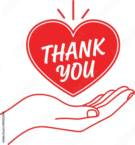 Vector thank you heart on hand isolated on transparent background