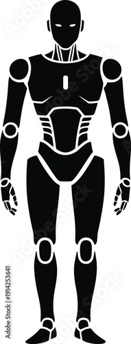 Humanoid robot silhouette vector illustration, futuristic artificial intelligence cyborg standing isolated on white, tech automation concept.