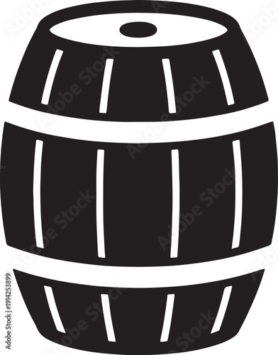 Black and white of a wooden barrel with white staves and bands also transparent background container