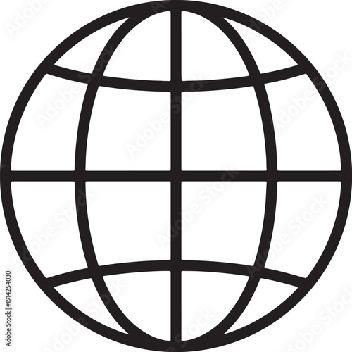 Black outline globe symbol with grid lines on white background also transparent background earth planet