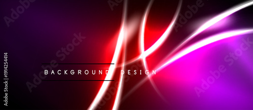 Abstract background features vibrant magenta, purple, red light streaks. Dark bottom section contrasts bright upper portion. Modern design element.
