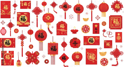Vector chinese new year elements isolated on transparent background