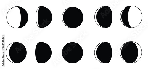 Moon Phase Symbols Black White Vector Illustration