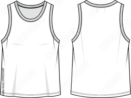 Women basic sleeveless tank top with ribbed crew neck fashion technical sketch cad drawing flat vector illustration for apparel design
