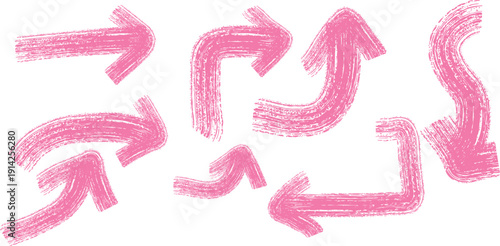 Pink brush stroke arrows on white background direction