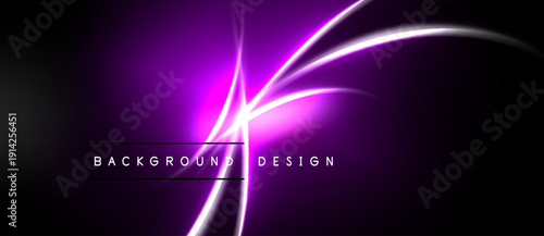 Abstract purple light streaks over black background. Modern design element, vibrant energy radiates from central point. Simple, elegant.