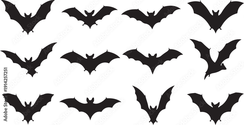 Fototapeta premium A collection of various bat silhouettes in different poses and orientations