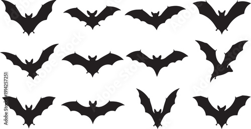 A collection of various bat silhouettes in different poses and orientations