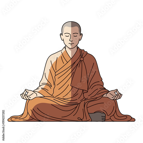 Buddhist monk meditating in lotus pose, illustration, enlightenment, zen, spirituality