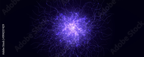 Brain Neural Network Flash AI Data Flow Technology Background Digital Net, Scientific Research. Science Medical Health Tech Banner. Nervous System Structure, Glowing Fractal. Vector Illustration