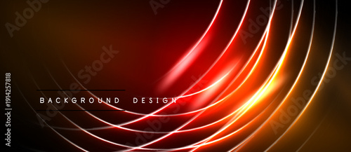Dynamic abstract lines create vibrant energy. Red, orange hues blend into dark background. Modern design element.