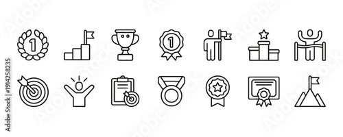 Achievement and success icons including trophy medals and awards