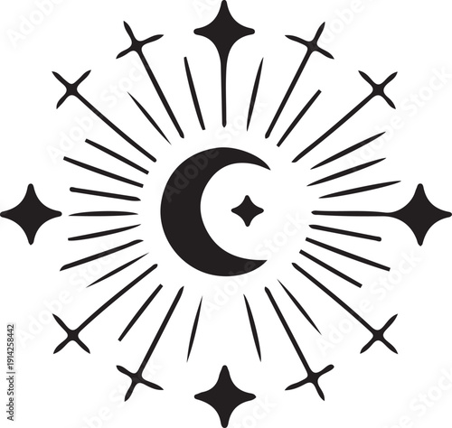 Mystical Celestial Sun and Moon with Stars