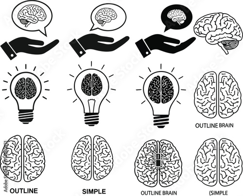 Brain and lightbulb illustrations representing ideas and intelligence