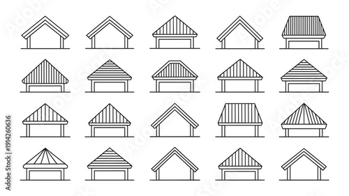 Collection of twenty simple line roof and architectural keywords: house building architecture construction