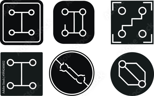 Collection of six white circuit diagram icons on black background