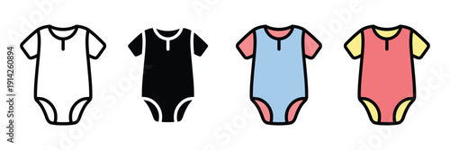 Baby bodysuit and infant onesie icon vector. Newborn apparel symbol for baby shower, nursery clothing, and toddler fashion set. Vector illustration.