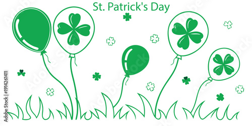 St. patrick's day balloons shamrocks clovers grass festive celebration holiday green design vector illustration decorative elements