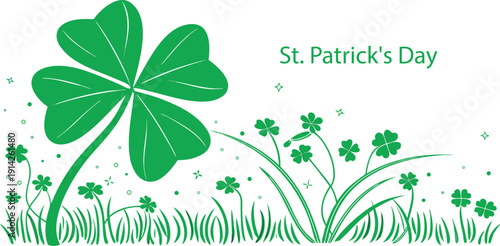 St. patrick's day large shamrock plant clovers grass festive celebration holiday green design vector illustration nature elements