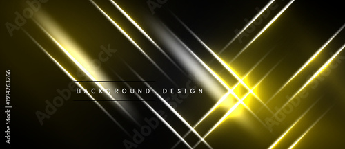 Abstract background features dynamic lines, gold accents, dark shades. Modern design evokes energy, sophistication. Minimalist aesthetic.